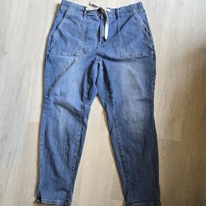 Judy Blue Mid Wash Straight Leg Drawstring Elastic Waist Jeans 16W